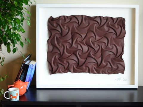 Persimmon Shield, installation — 20 x 26 x 2 inches